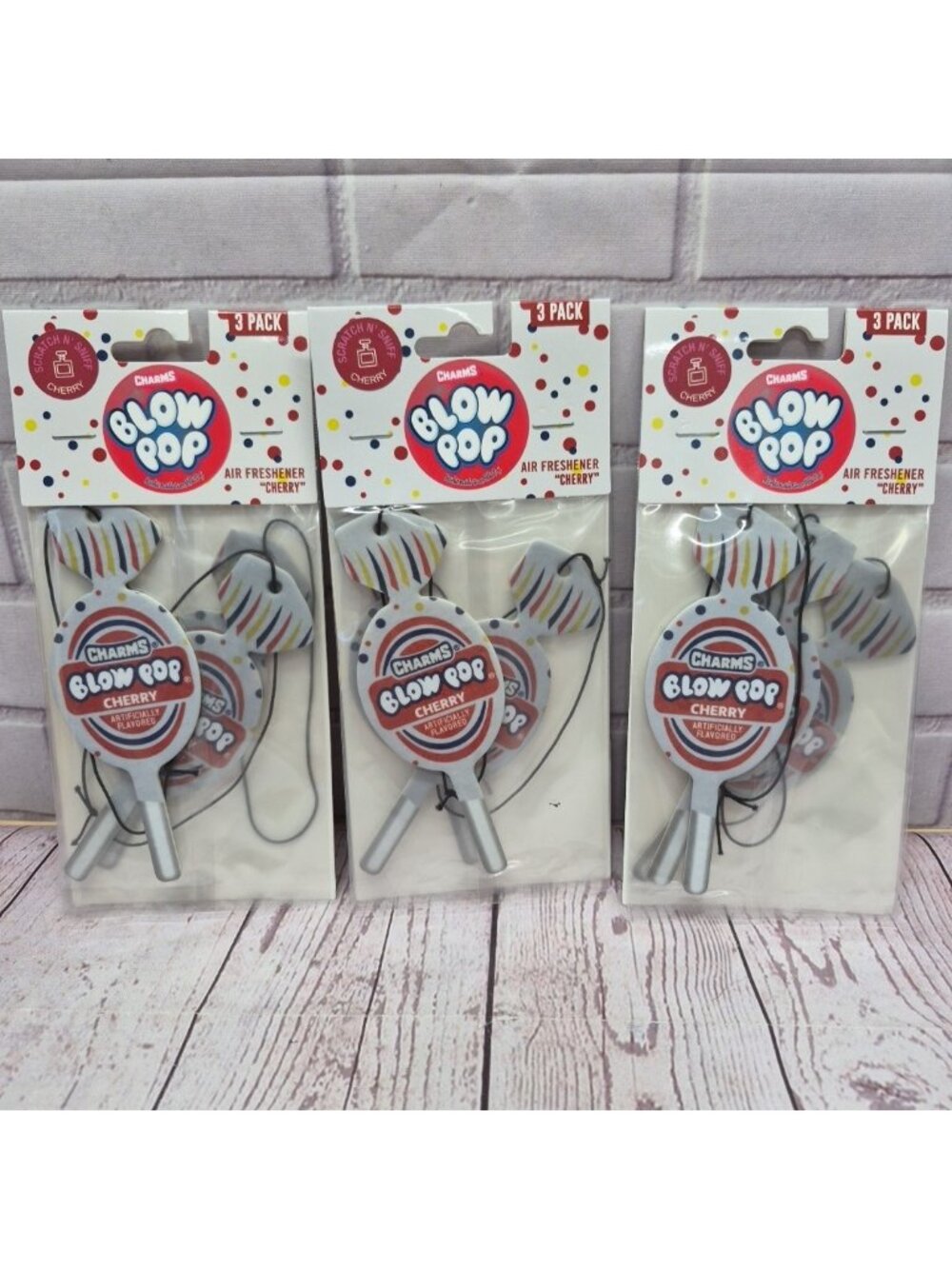 Charms Blow Pop Cherry‎ Car Air Freshener Lot Of 3 Packs,  -NEW SEALED